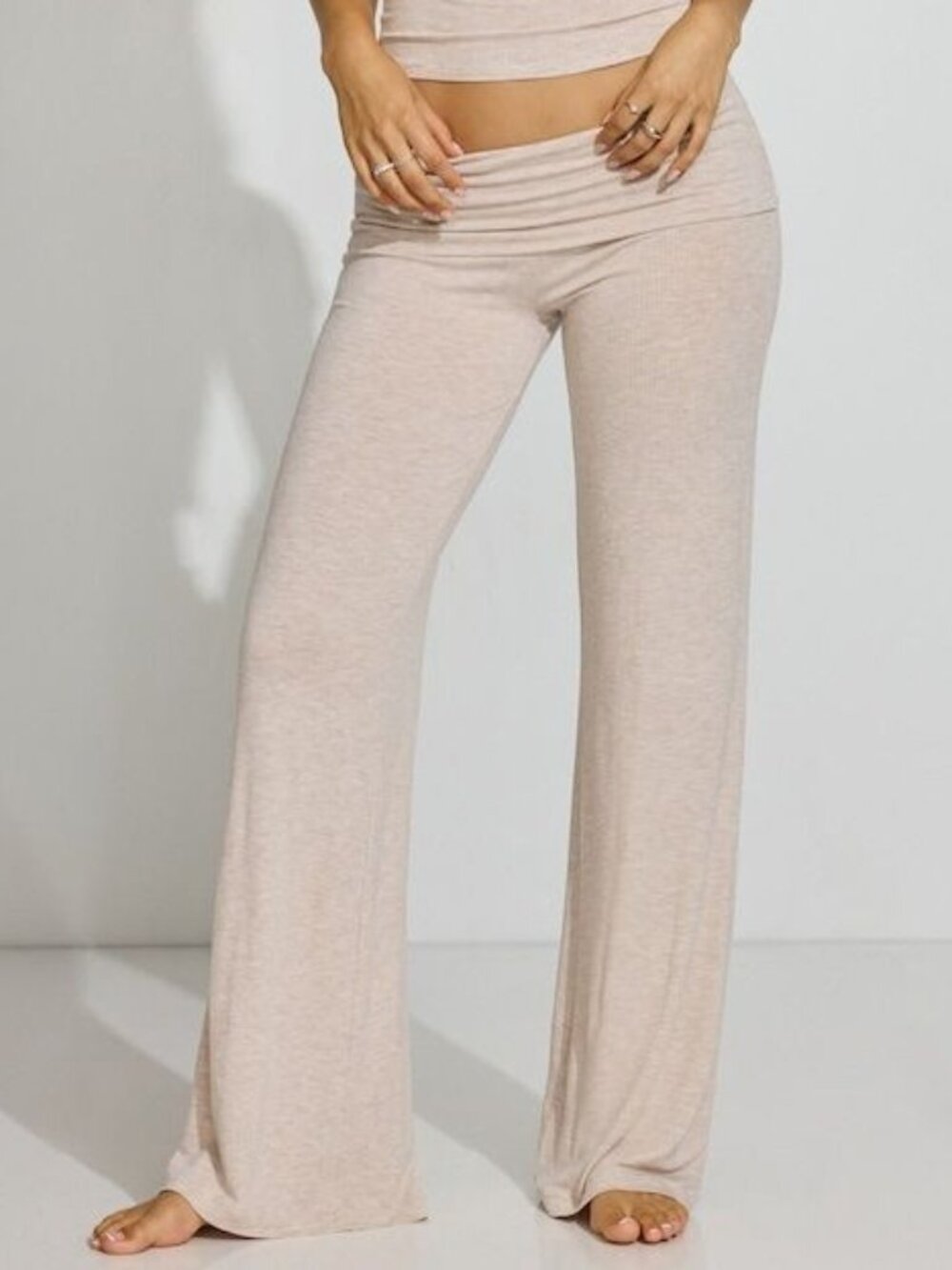 Garage Oatmeal Slub Knit Foldover Lounge Pants XS NWT
